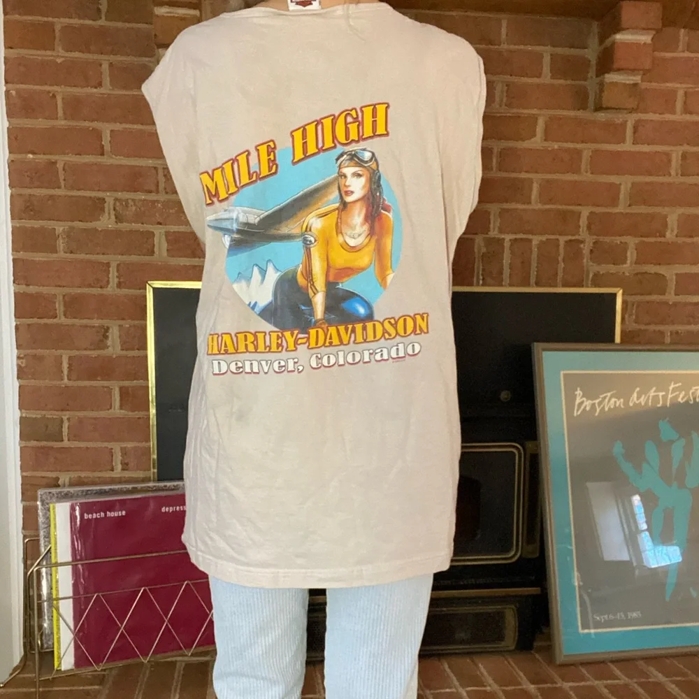 Y2K Harley-Davidson Denver 2007 Pin-Up Girl Cut Off Muscle Tank Skull Gr… - Picture 4 of 16